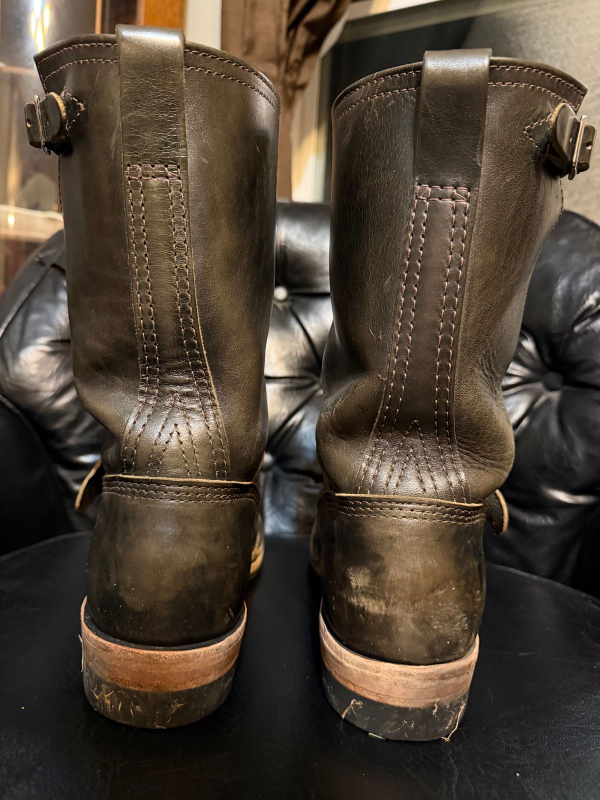Photo by blackandbrownblues on March 6, 2026 of the Wesco Mister Lou in Maryam Petrolio Waxed Black Horsehide.