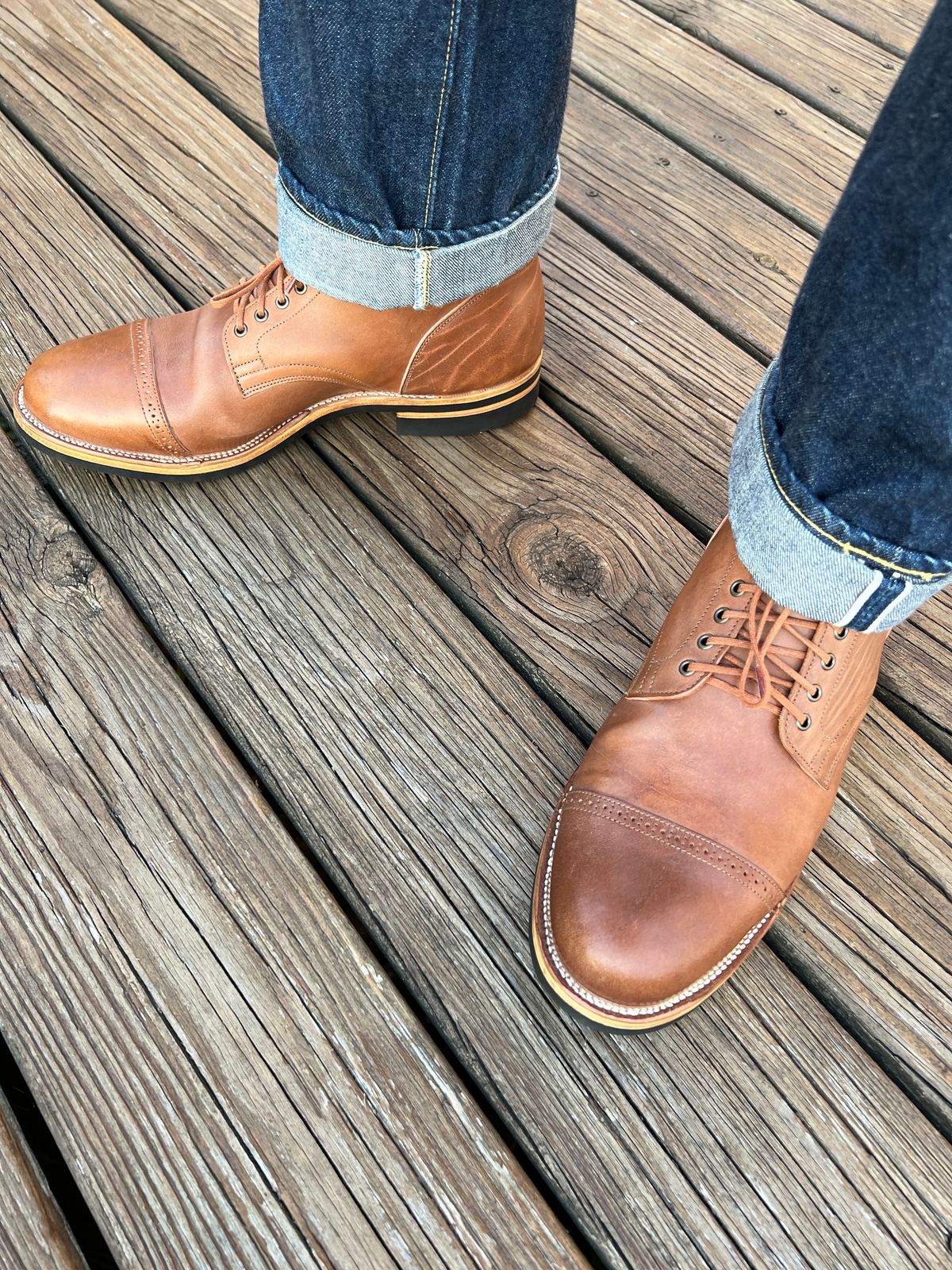 Photo by blackandbrownblues on October 3, 2023 of the Viberg Service Boot in Horween Natural Essex Workshoe Butt.