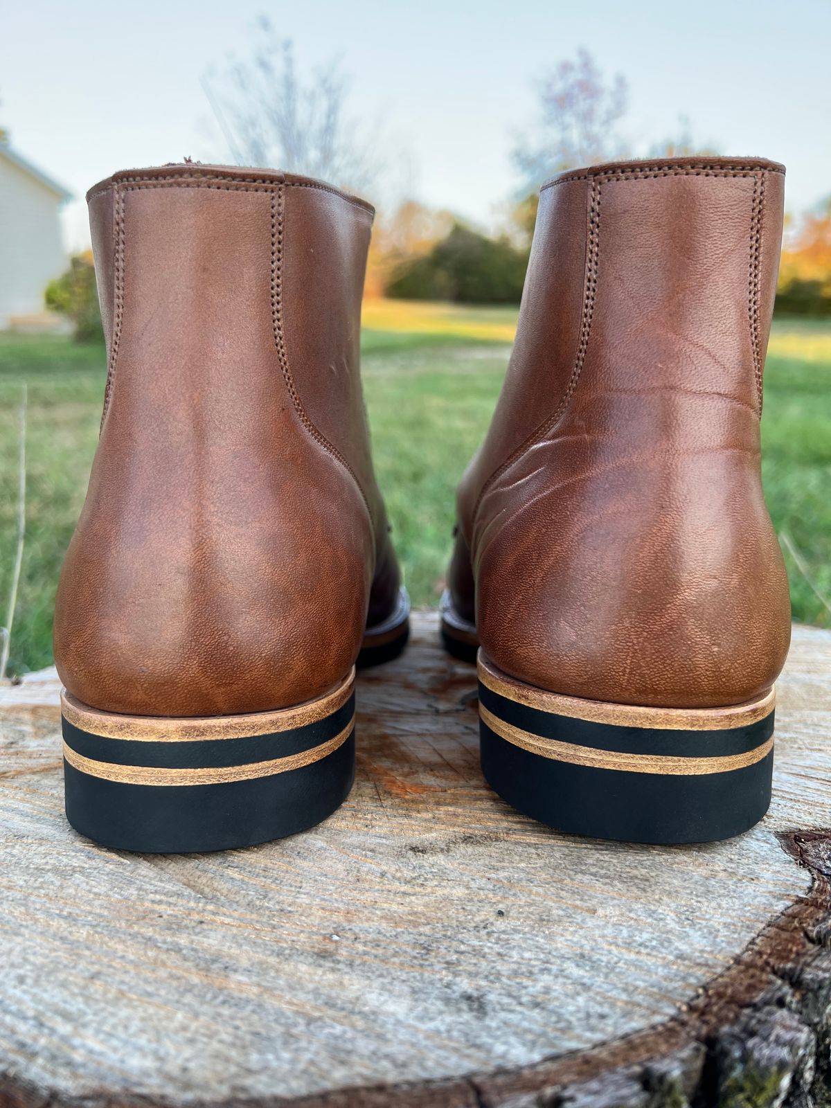 Photo by blackandbrownblues on October 3, 2023 of the Viberg Service Boot in Horween Natural Essex Workshoe Butt.
