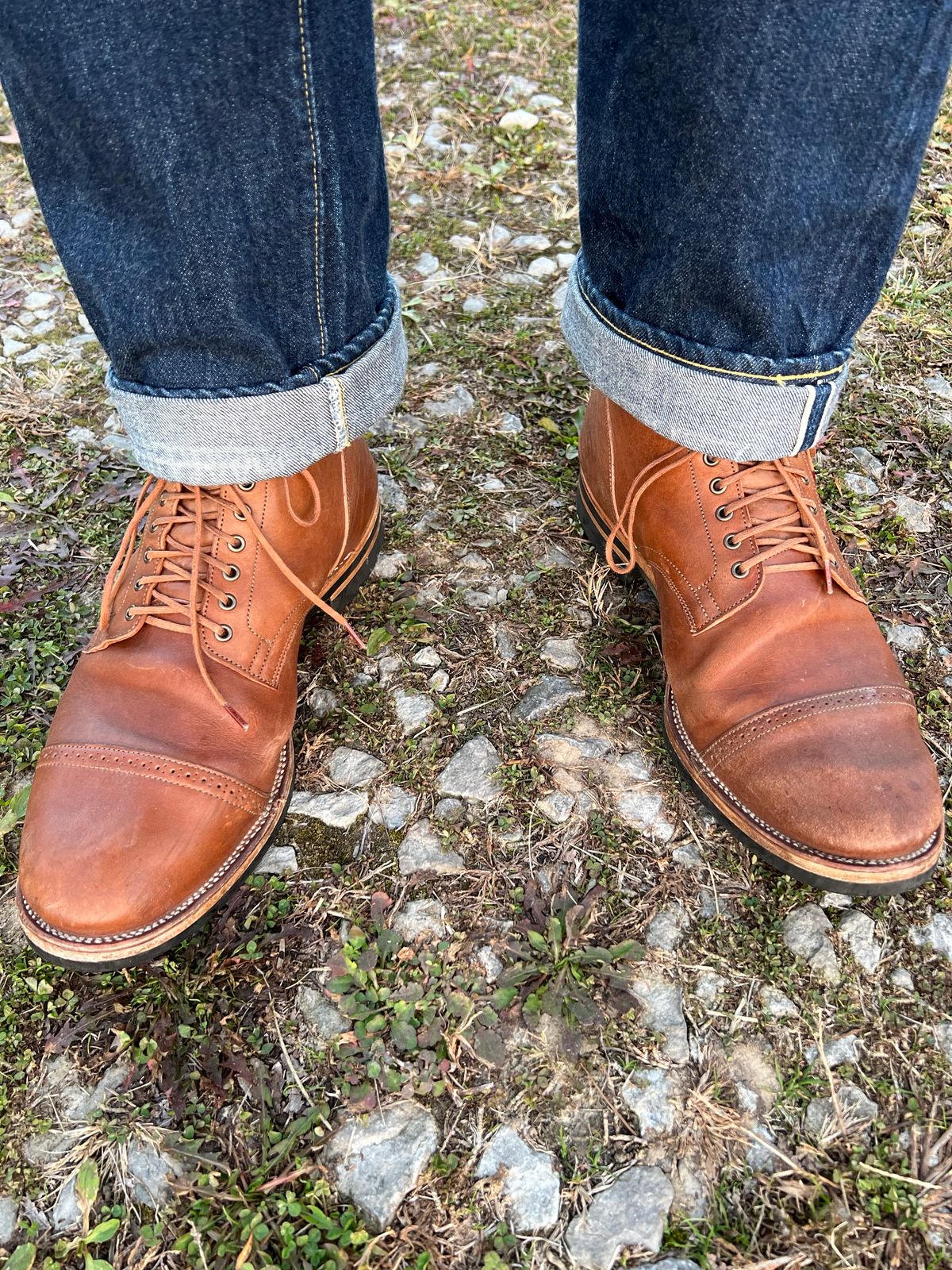 Photo by blackandbrownblues on November 8, 2023 of the Viberg Service Boot in Horween Natural Essex Workshoe Butt.