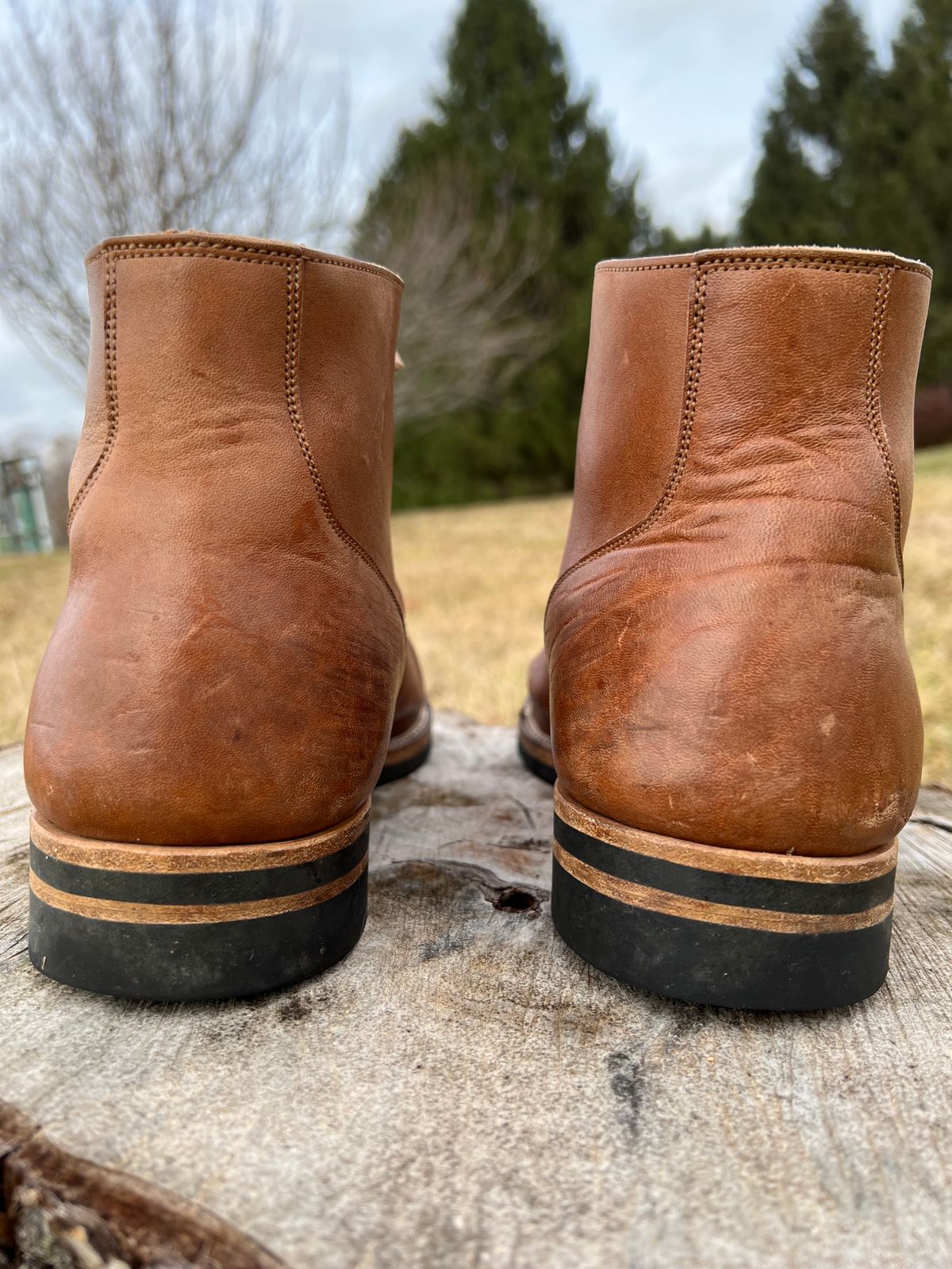 Photo by blackandbrownblues on December 5, 2023 of the Viberg Service Boot in Horween Natural Essex Workshoe Butt.