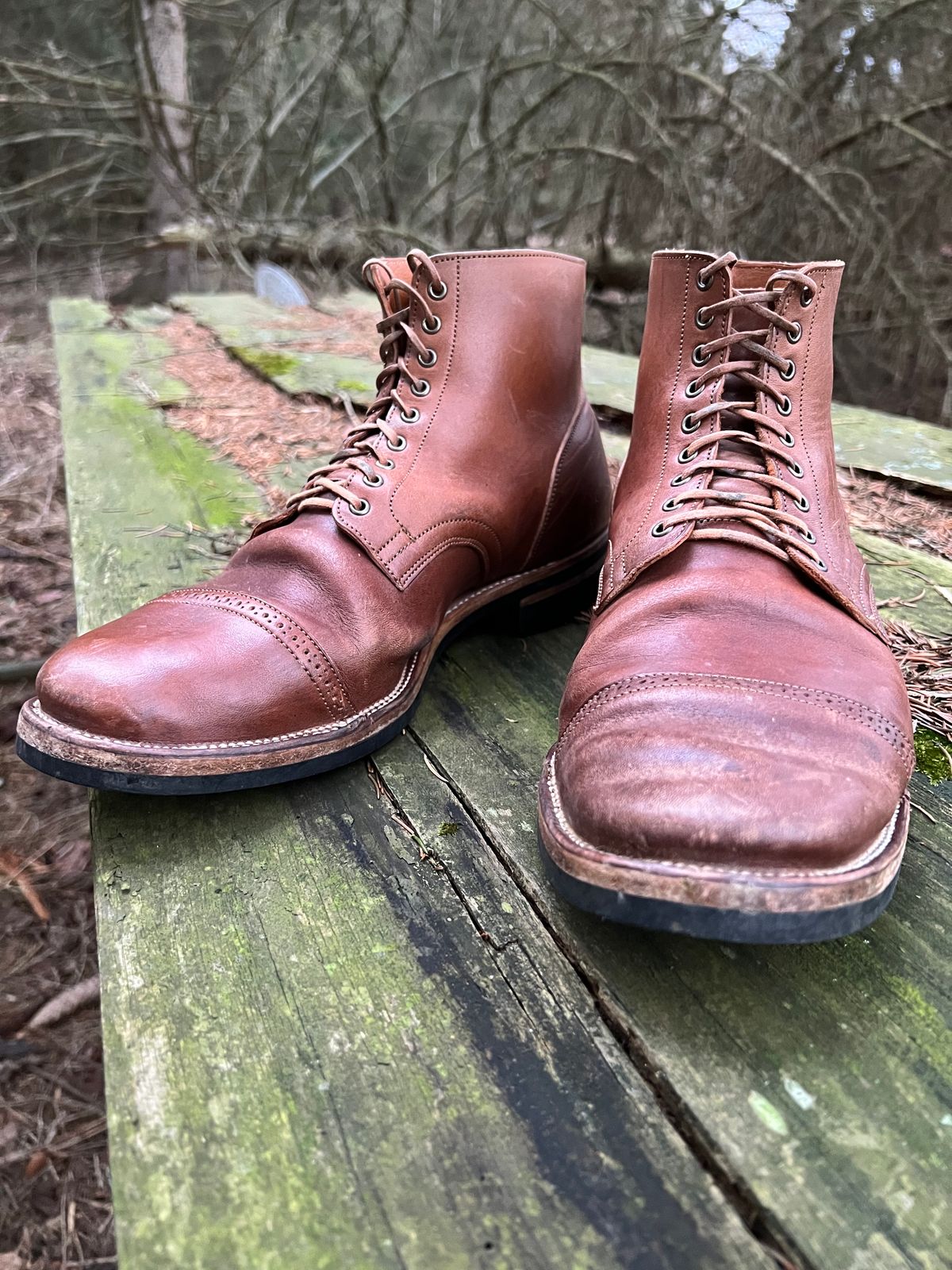 Photo by blackandbrownblues on January 3, 2024 of the Viberg Service Boot in Horween Natural Essex Workshoe Butt.