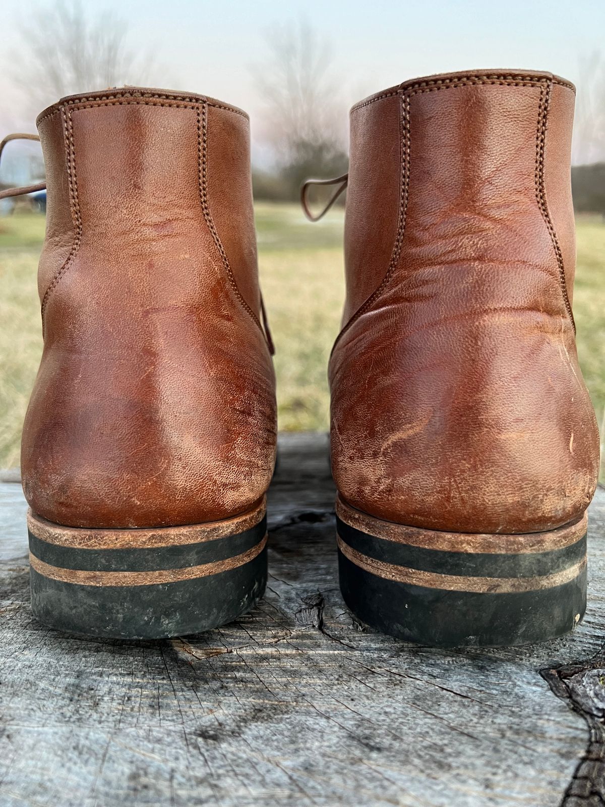 Photo by blackandbrownblues on March 4, 2024 of the Viberg Service Boot in Horween Natural Essex Workshoe Butt.