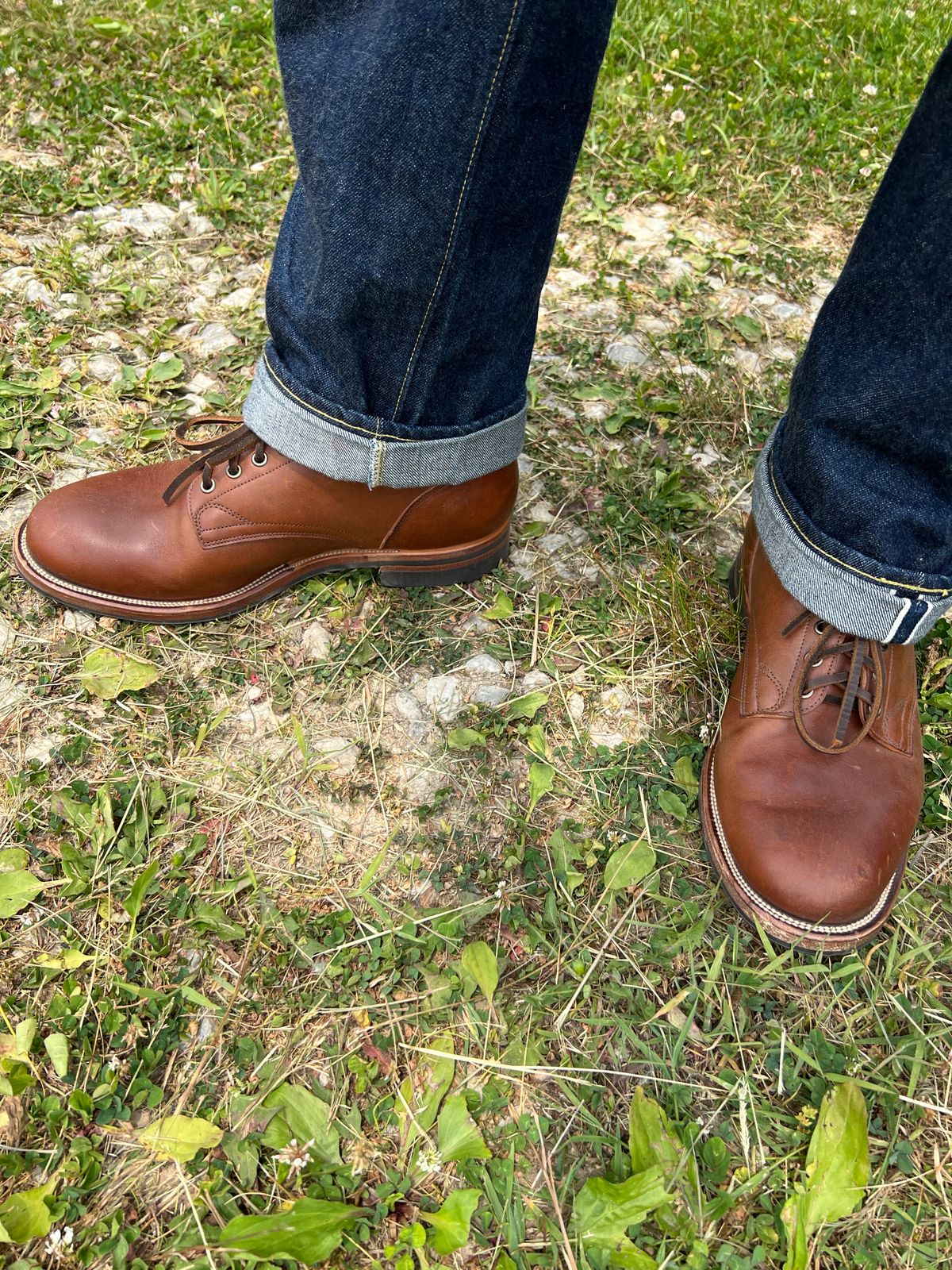 Photo by blackandbrownblues on June 6, 2023 of the Viberg 145 Oxford in Horween Natural Essex Workshoe Butt.