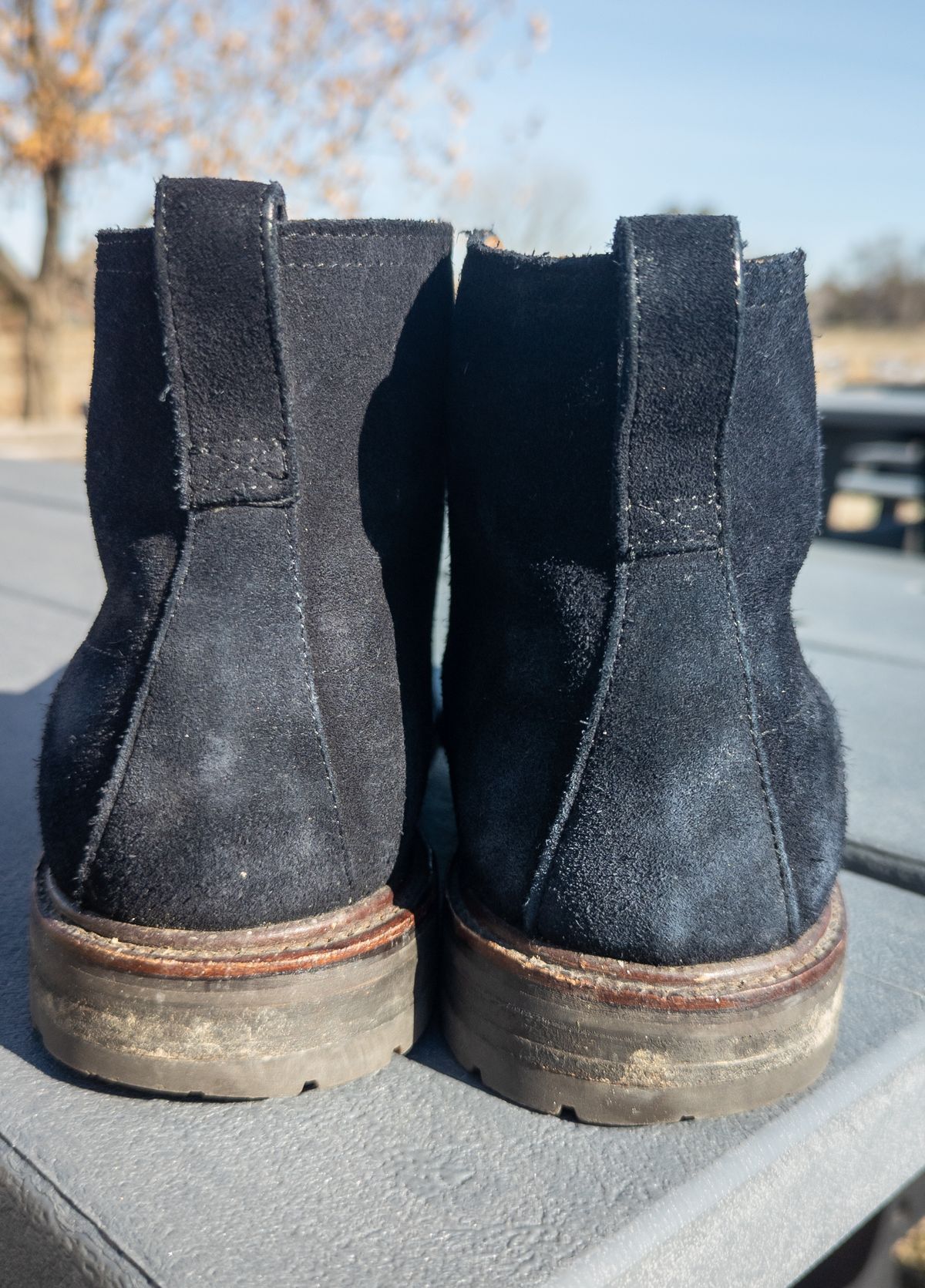 Photo by StarWarrior on February 3, 2023 of the J.Crew Kenton Pacer Boots in C.F. Stead Navy Blue Janus Calf Suede.