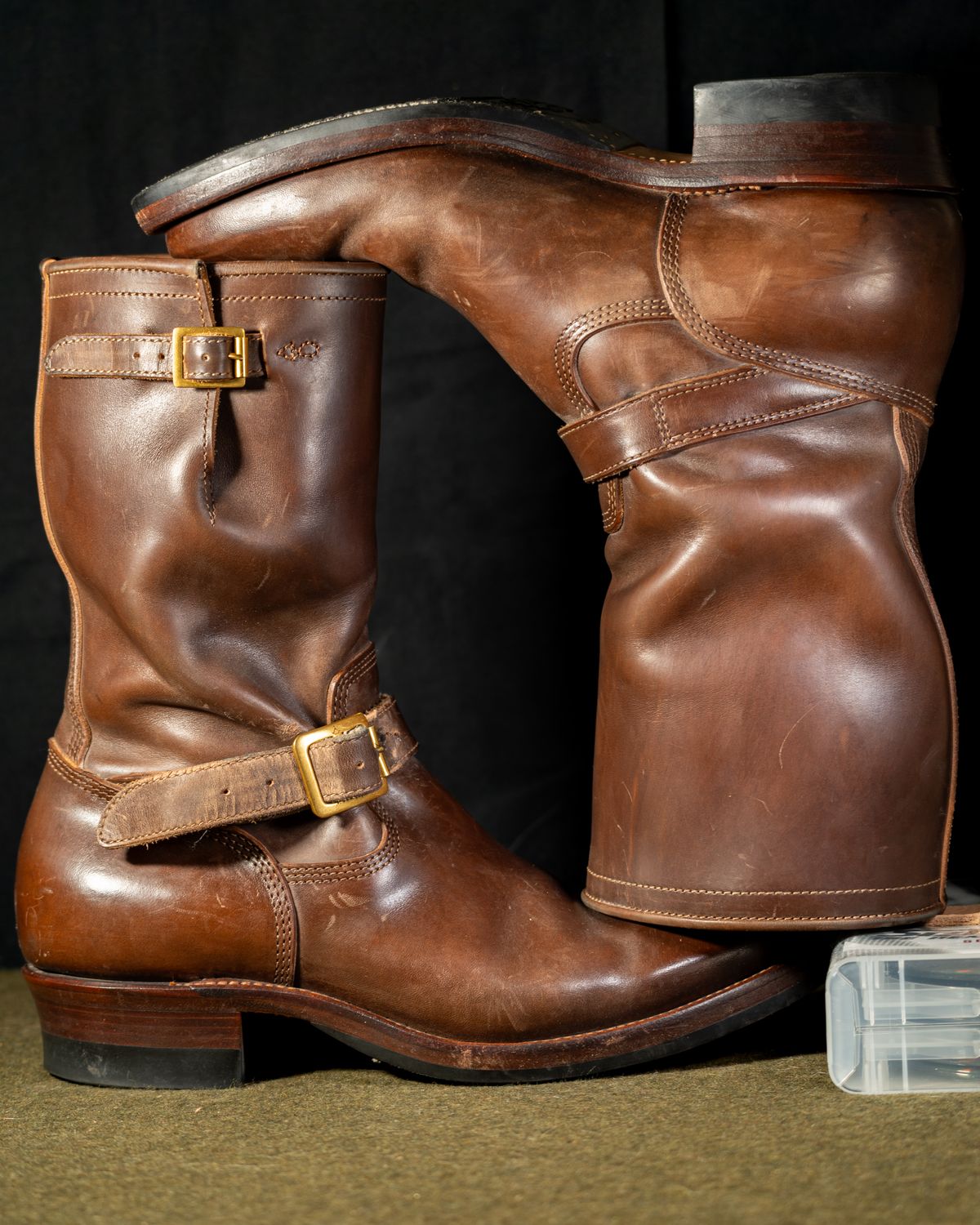 Photo by Frugal.Sole on December 5, 2025 of the Quan Shoemaker Engineer in Maryam Brown Horsebutt.