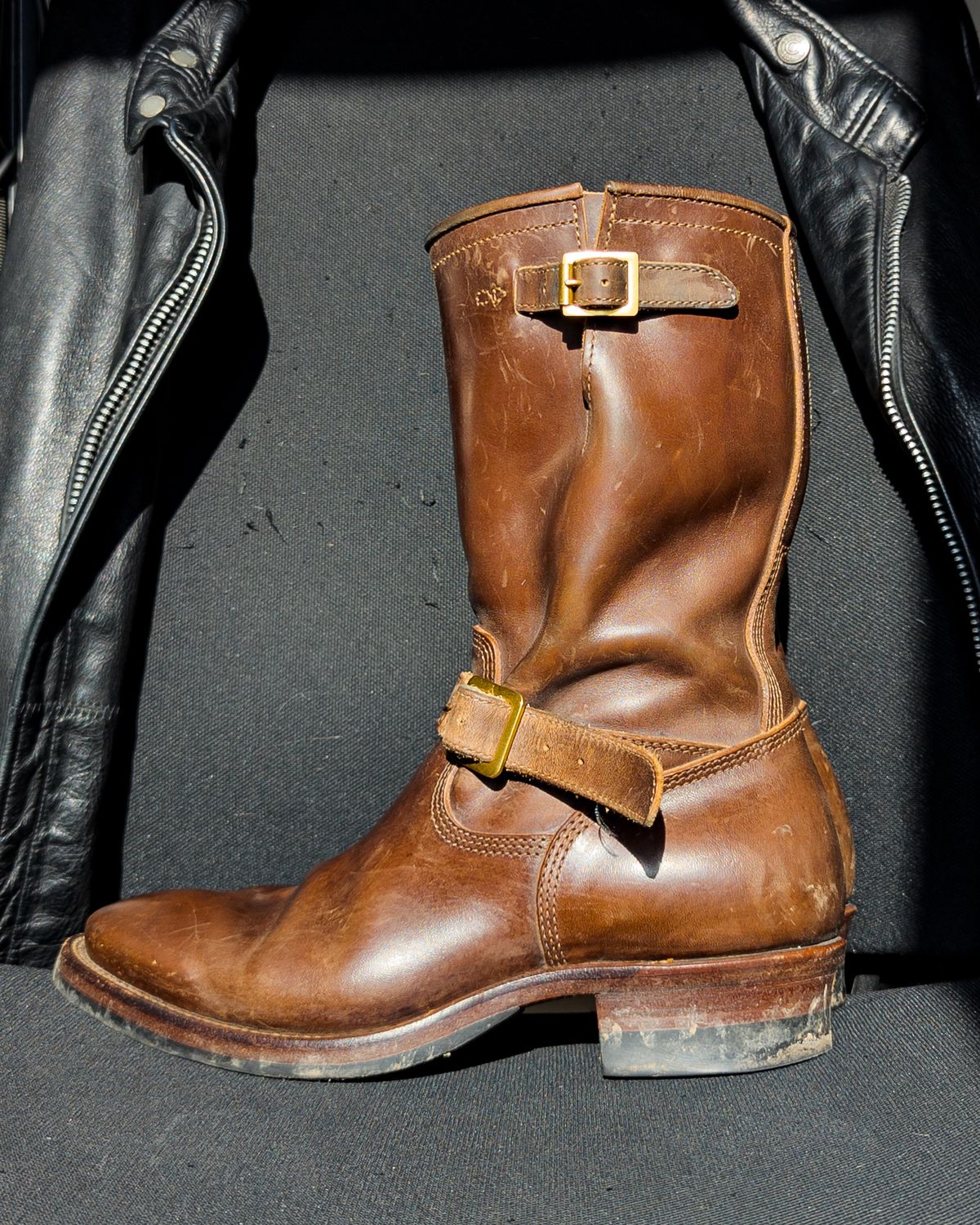 Photo by Frugal.Sole on February 5, 2026 of the Quan Shoemaker Engineer in Maryam Brown Horsebutt.