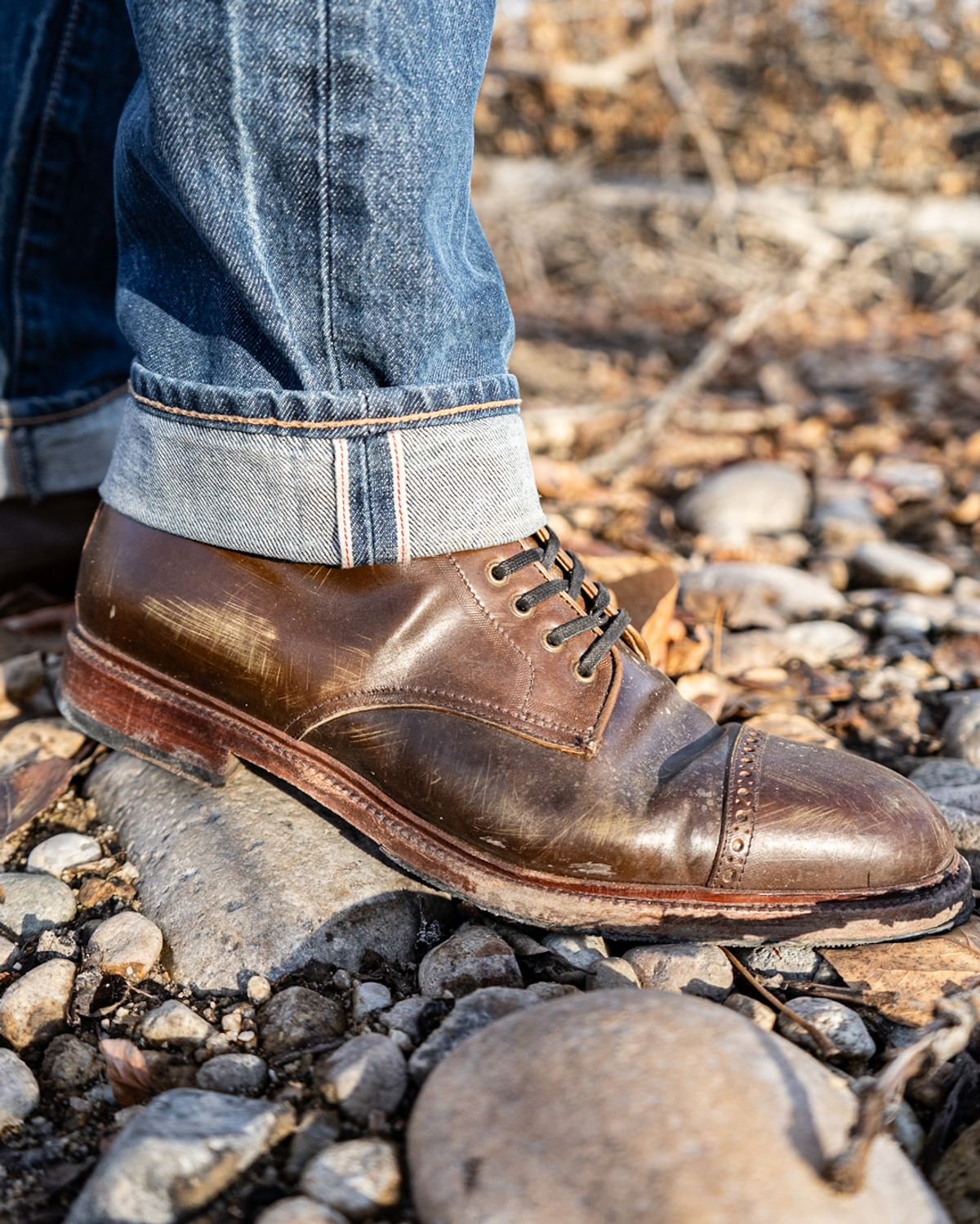 Photo by StarWarrior on December 19, 2024 of the Meermin Derby Boot in Shinki Olive Shell Cordovan.