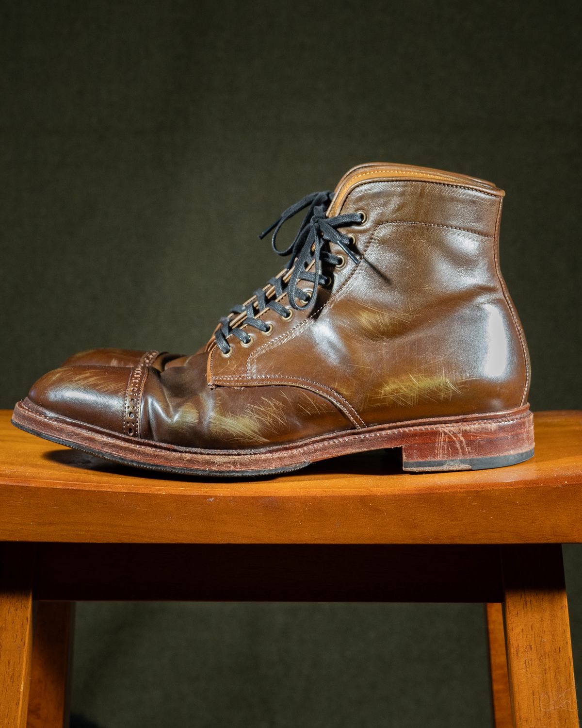Photo by StarWarrior on January 3, 2025 of the Meermin Derby Boot in Shinki Olive Shell Cordovan.