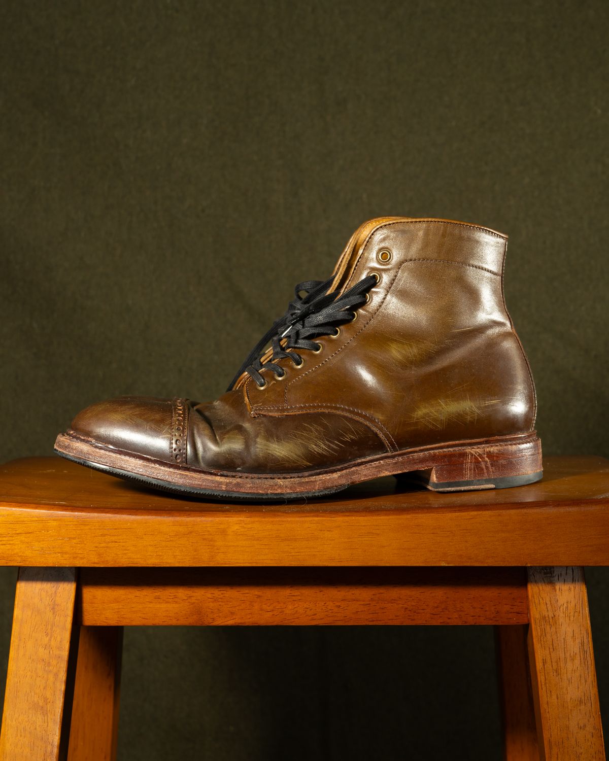 Photo by StarWarrior on February 5, 2025 of the Meermin Derby Boot in Shinki Olive Shell Cordovan.