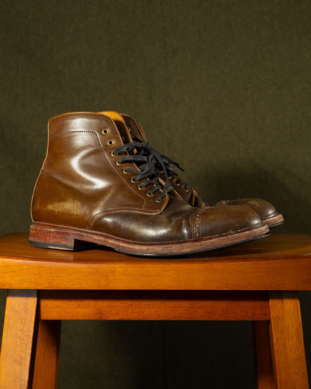 Photo by StarWarrior on February 5, 2025 of the Meermin Derby Boot in Shinki Olive Shell Cordovan.
