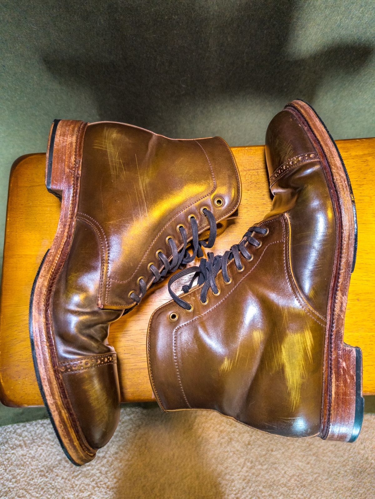 Photo by StarWarrior on March 5, 2025 of the Meermin Derby Boot in Shinki Olive Shell Cordovan.