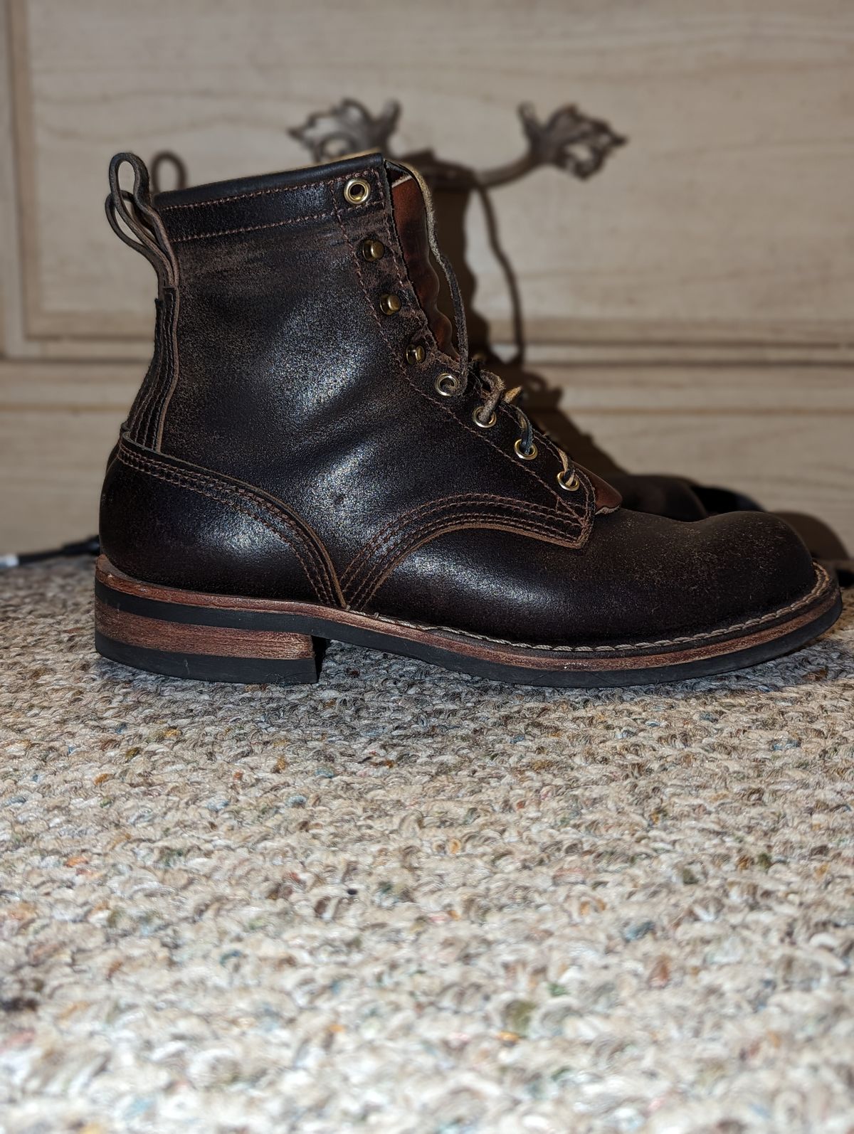 Photo by GreatAldini on February 3, 2024 of the Nicks Falcon in Horween Brown Waxed Flesh.