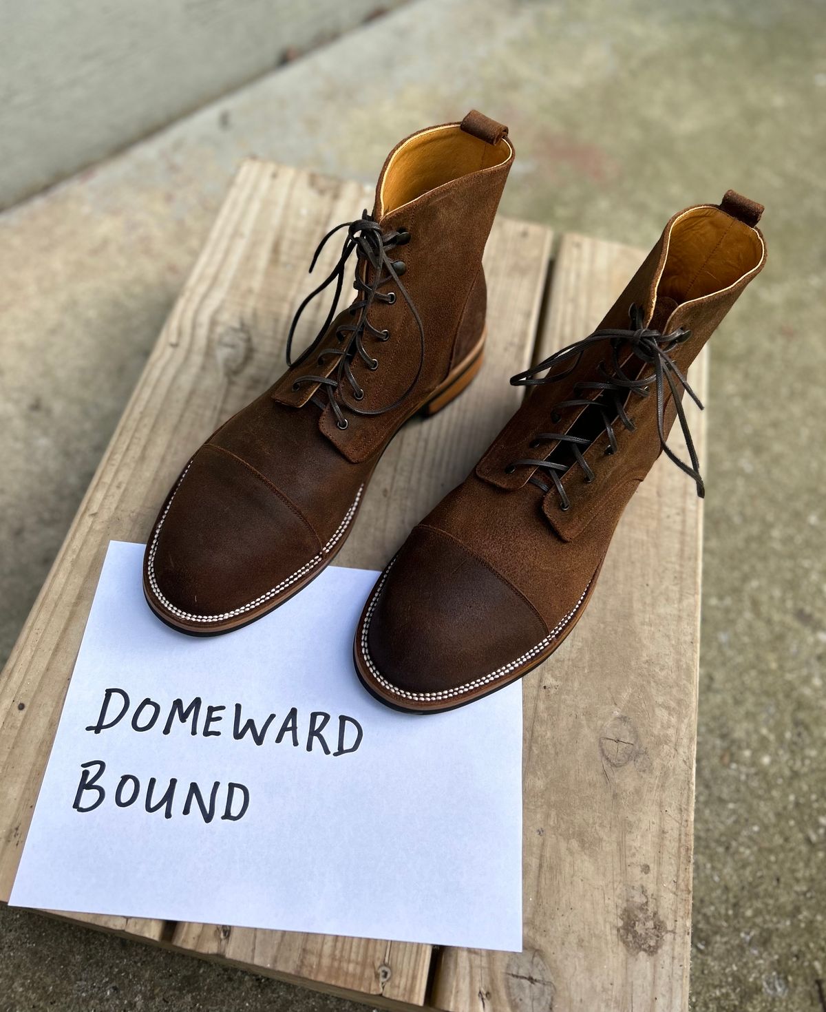 Photo by heritage_boots_obsessed on October 1, 2023 of the TAFT Stitchdown Legacy Boot in C.F. Stead Rust Waxy Commander Suede.