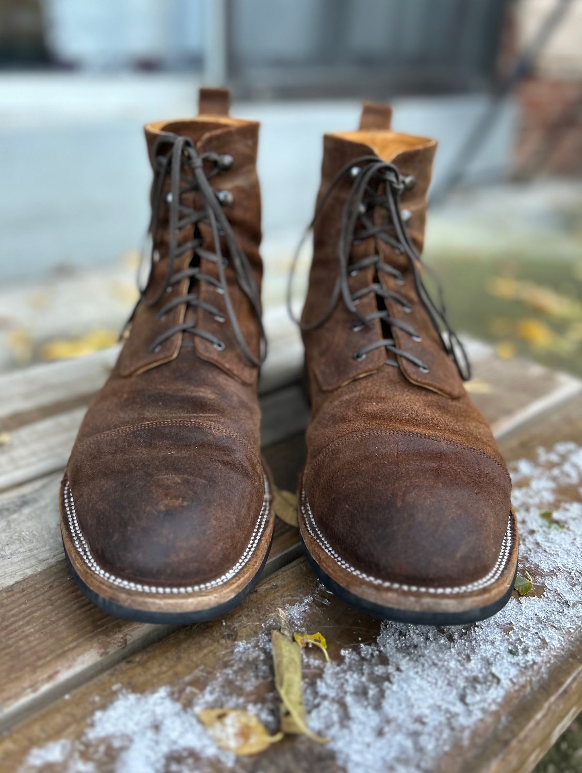 Photo by heritage_boots_obsessed on November 2, 2023 of the TAFT Stitchdown Legacy Boot in C.F. Stead Rust Waxy Commander Suede.