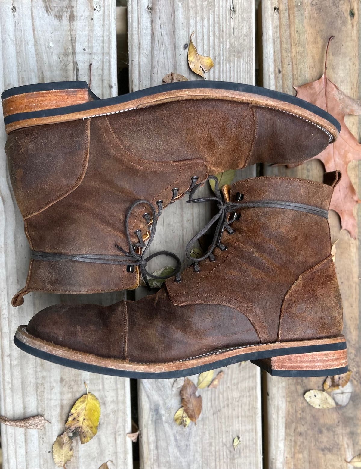 Photo by heritage_boots_obsessed on December 2, 2023 of the TAFT Stitchdown Legacy Boot in C.F. Stead Rust Waxy Commander Suede.
