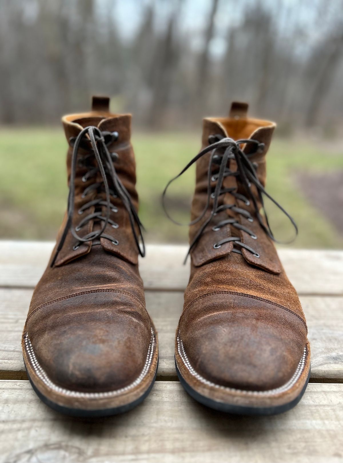 Photo by heritage_boots_obsessed on January 3, 2024 of the TAFT Stitchdown Legacy Boot in C.F. Stead Rust Waxy Commander Suede.
