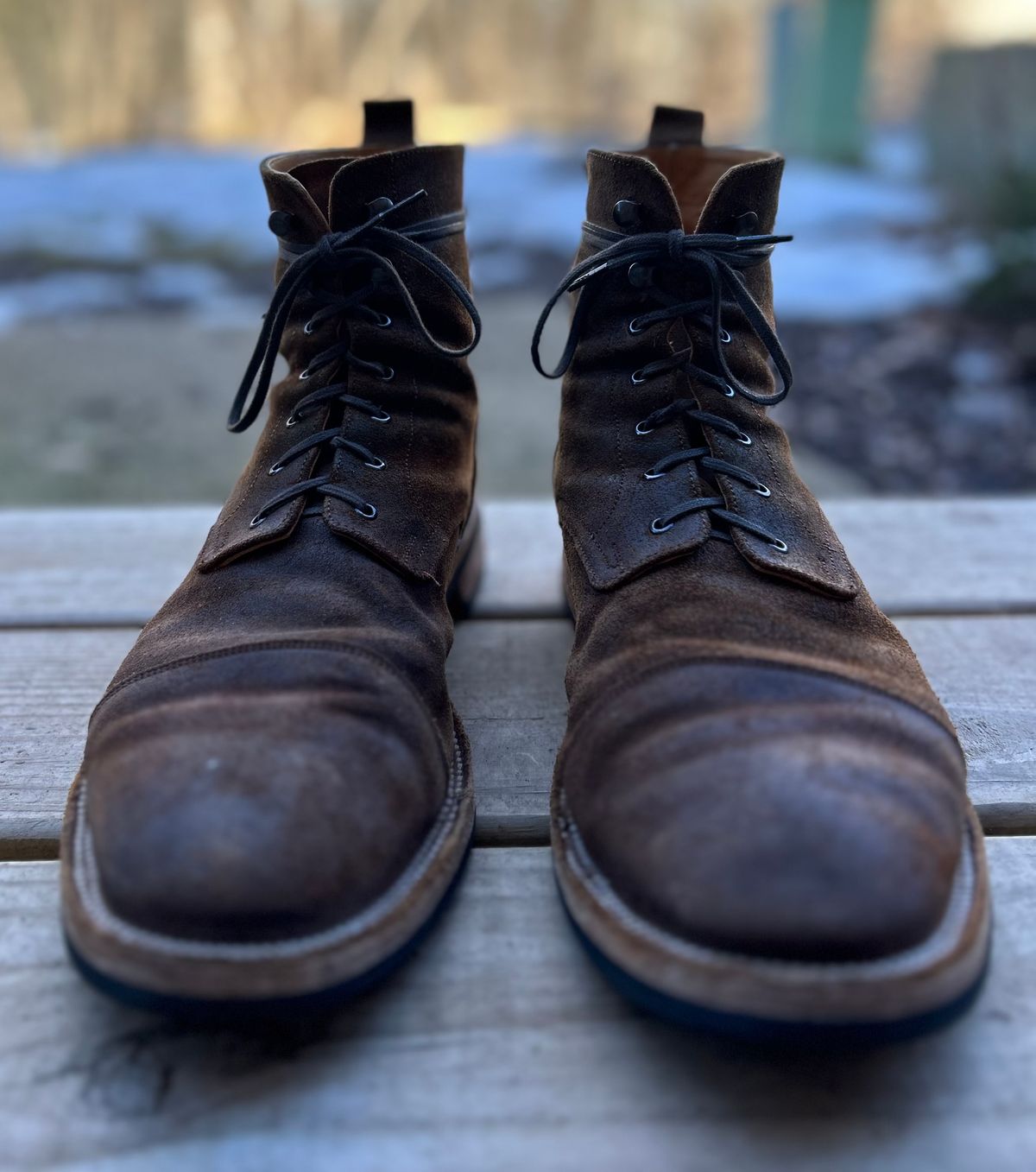 Photo by heritage_boots_obsessed on February 4, 2024 of the TAFT Stitchdown Legacy Boot in C.F. Stead Rust Waxy Commander Suede.