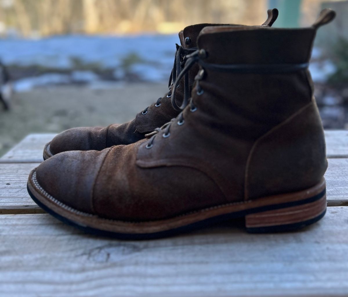 Photo by heritage_boots_obsessed on February 4, 2024 of the TAFT Stitchdown Legacy Boot in C.F. Stead Rust Waxy Commander Suede.