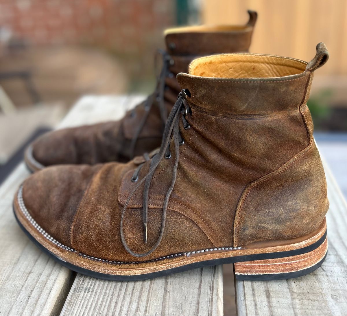 Photo by heritage_boots_obsessed on March 3, 2024 of the TAFT Stitchdown Legacy Boot in C.F. Stead Rust Waxy Commander Suede.