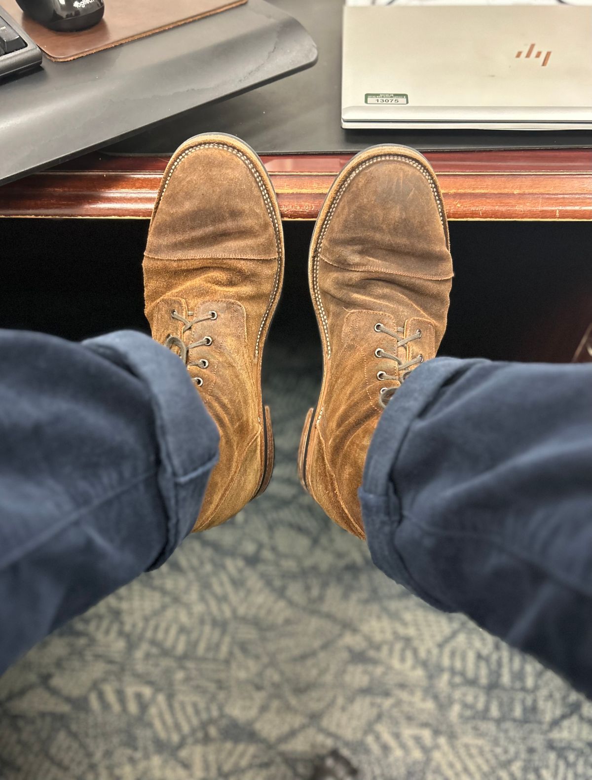 Photo by heritage_boots_obsessed on April 3, 2024 of the TAFT Stitchdown Legacy Boot in C.F. Stead Rust Waxy Commander Suede.