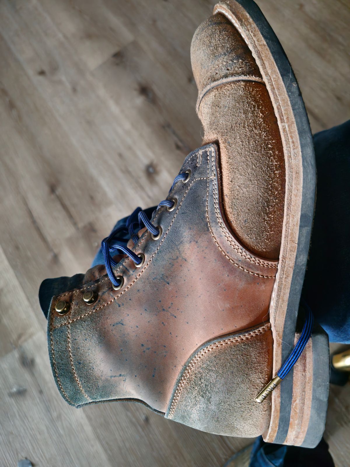 Photo by rustic.boots on June 1, 2023 of the Truman Cap Toe Boot in Reverse Indago Horse Rump.