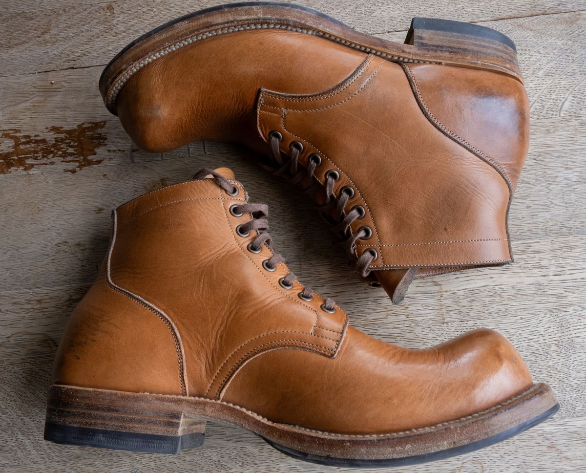 Photo by rustic.boots on November 3, 2024 of the Viberg Service Boot in Horween Raw Natural Wolly Chromexcel.