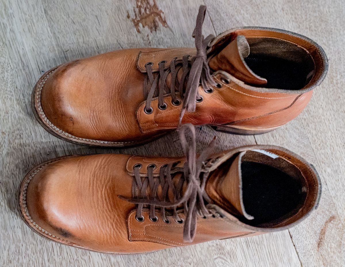 Photo by rustic.boots on December 5, 2024 of the Viberg Service Boot in Horween Raw Natural Wolly Chromexcel.