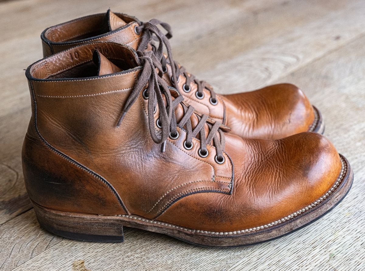 Photo by rustic.boots on April 3, 2025 of the Viberg Service Boot in Horween Raw Natural Wolly Chromexcel.
