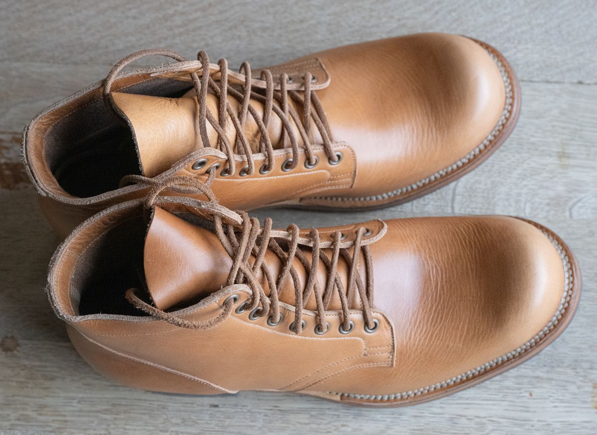 Photo by rustic.boots on October 2, 2024 of the Viberg Service Boot in Horween Raw Natural Wolly Chromexcel.