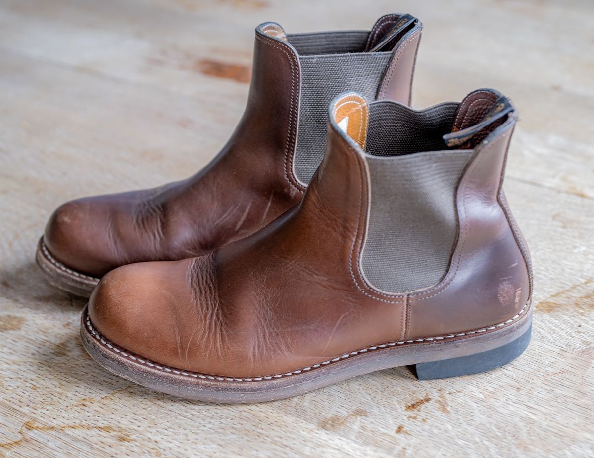 Photo by rustic.boots on November 5, 2023 of the Rolling Dub Trio Stan in Horween Brown Chromexcel.