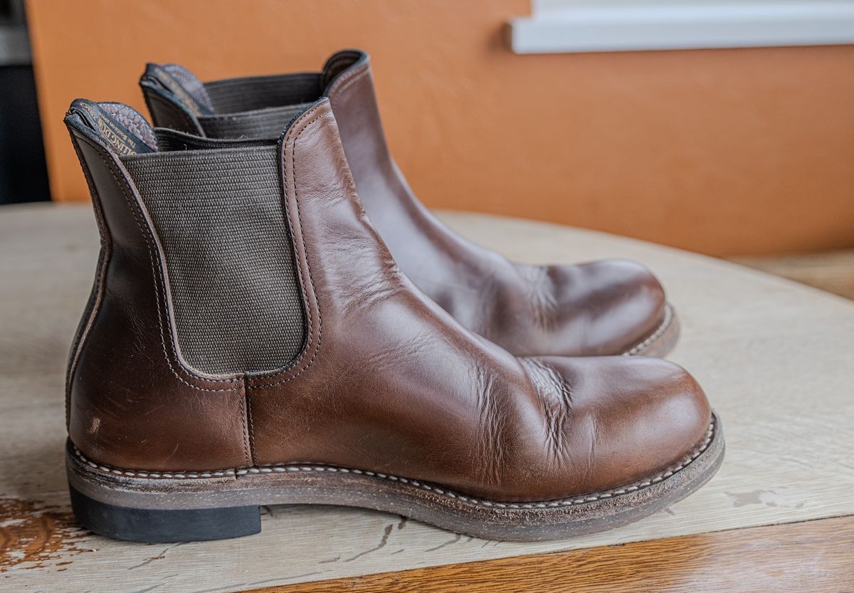 Photo by rustic.boots on December 2, 2023 of the Rolling Dub Trio Stan in Horween Brown Chromexcel.