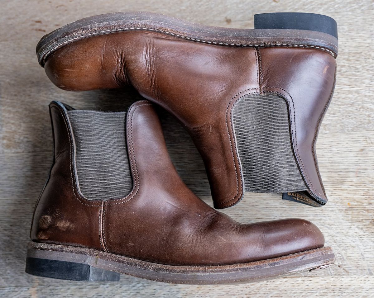 Photo by rustic.boots on December 2, 2023 of the Rolling Dub Trio Stan in Horween Brown Chromexcel.