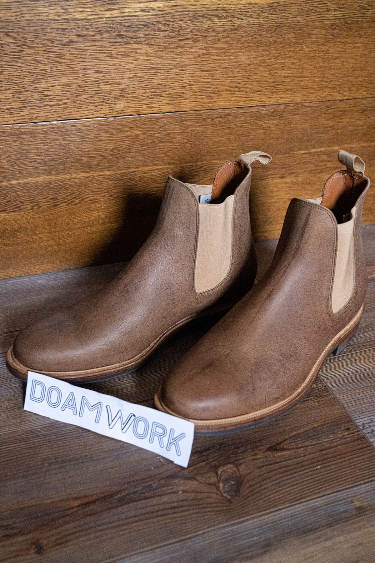 Photo by rustic.boots on October 2, 2022 of the Viberg Chelsea in C.F. Stead Camel Hair Waxed Kudu.