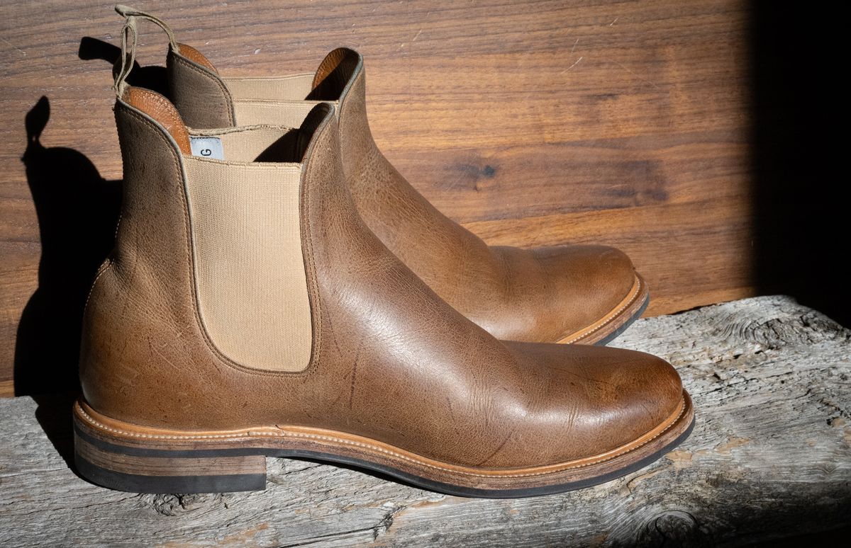 Photo by rustic.boots on November 5, 2022 of the Viberg Chelsea in C.F. Stead Camel Hair Waxed Kudu.