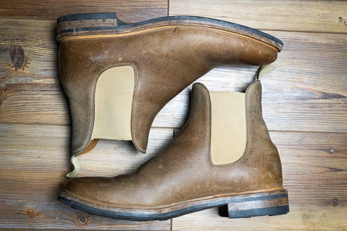 Photo by rustic.boots on November 5, 2022 of the Viberg Chelsea in C.F. Stead Camel Hair Waxed Kudu.