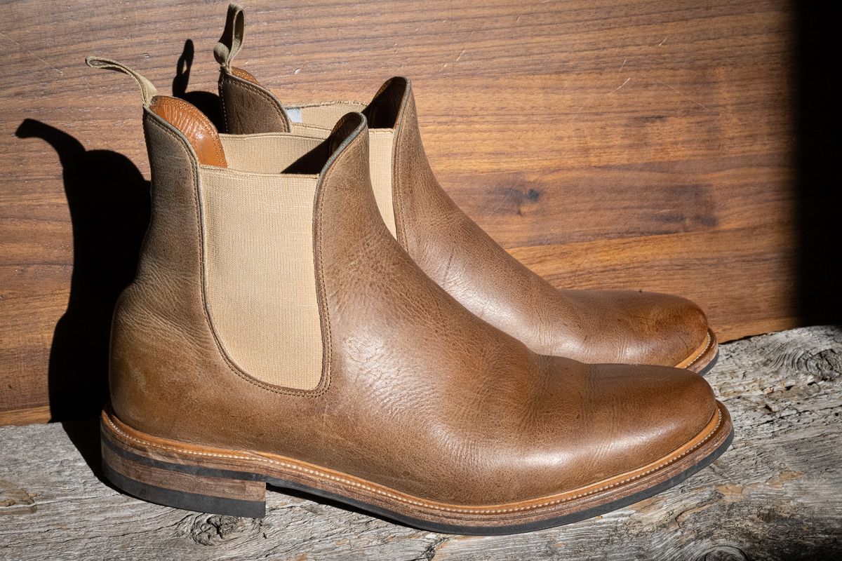 Photo by rustic.boots on November 5, 2022 of the Viberg Chelsea in C.F. Stead Camel Hair Waxed Kudu.
