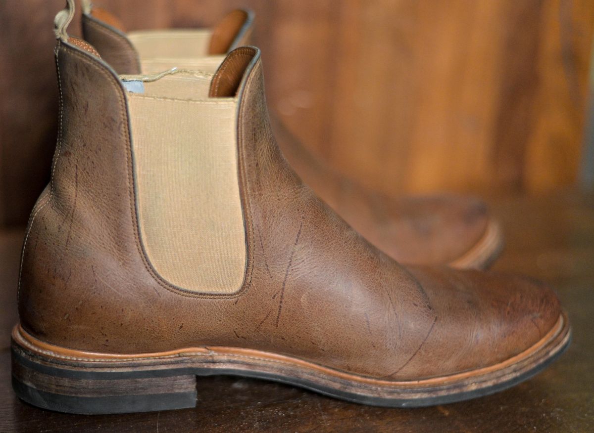 Photo by rustic.boots on January 4, 2023 of the Viberg Chelsea in C.F. Stead Camel Hair Waxed Kudu.