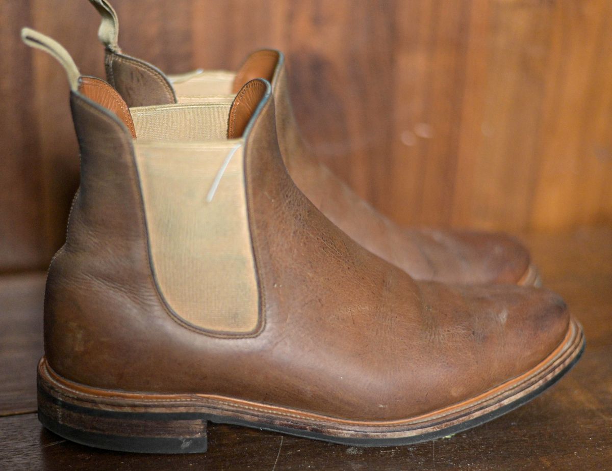 Photo by rustic.boots on January 4, 2023 of the Viberg Chelsea in C.F. Stead Camel Hair Waxed Kudu.