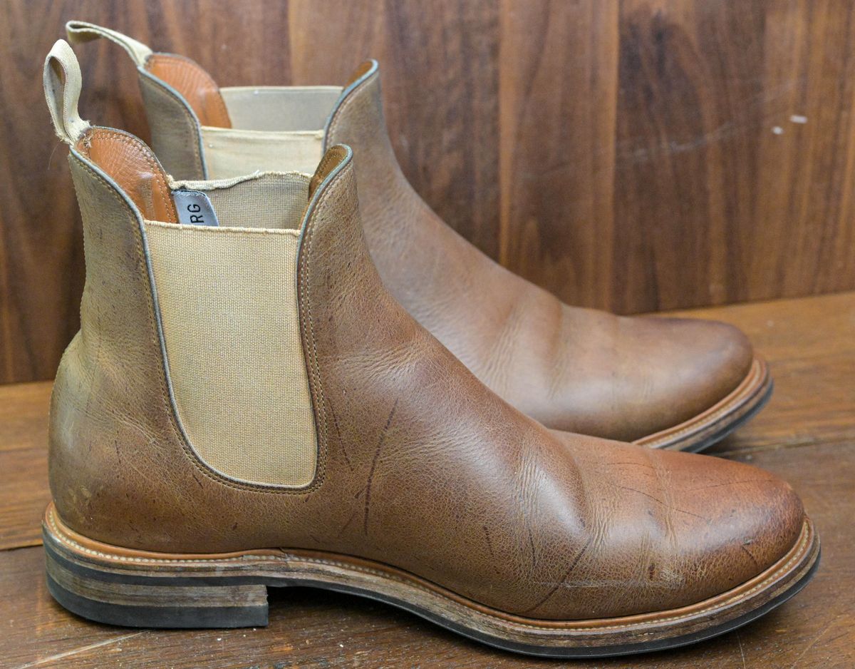 Photo by rustic.boots on February 2, 2023 of the Viberg Chelsea in C.F. Stead Camel Hair Waxed Kudu.