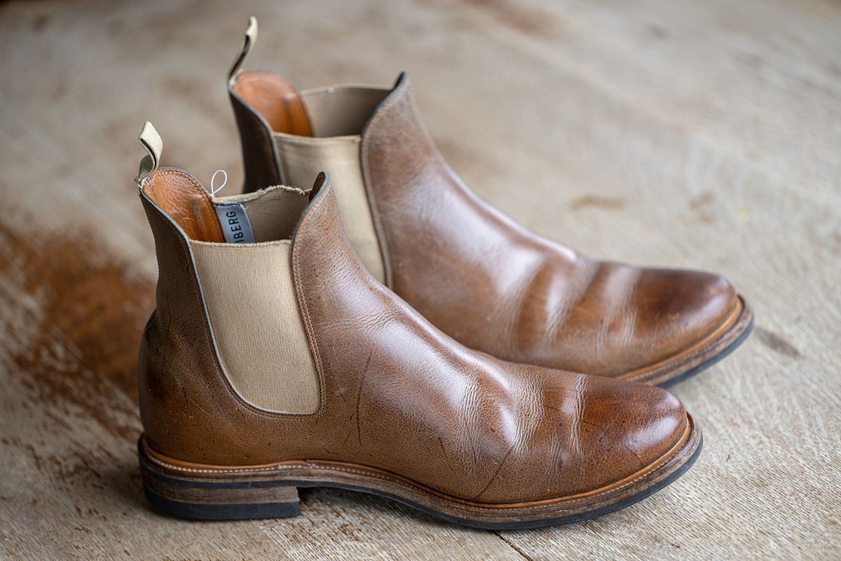 Photo by rustic.boots on April 4, 2023 of the Viberg Chelsea in C.F. Stead Camel Hair Waxed Kudu.