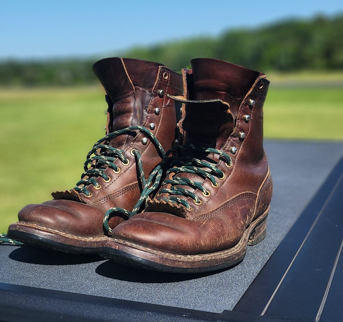 Photo by Zeonic on June 7, 2024 of the White's Bounty Hunter in Horween Brown Chromexcel.