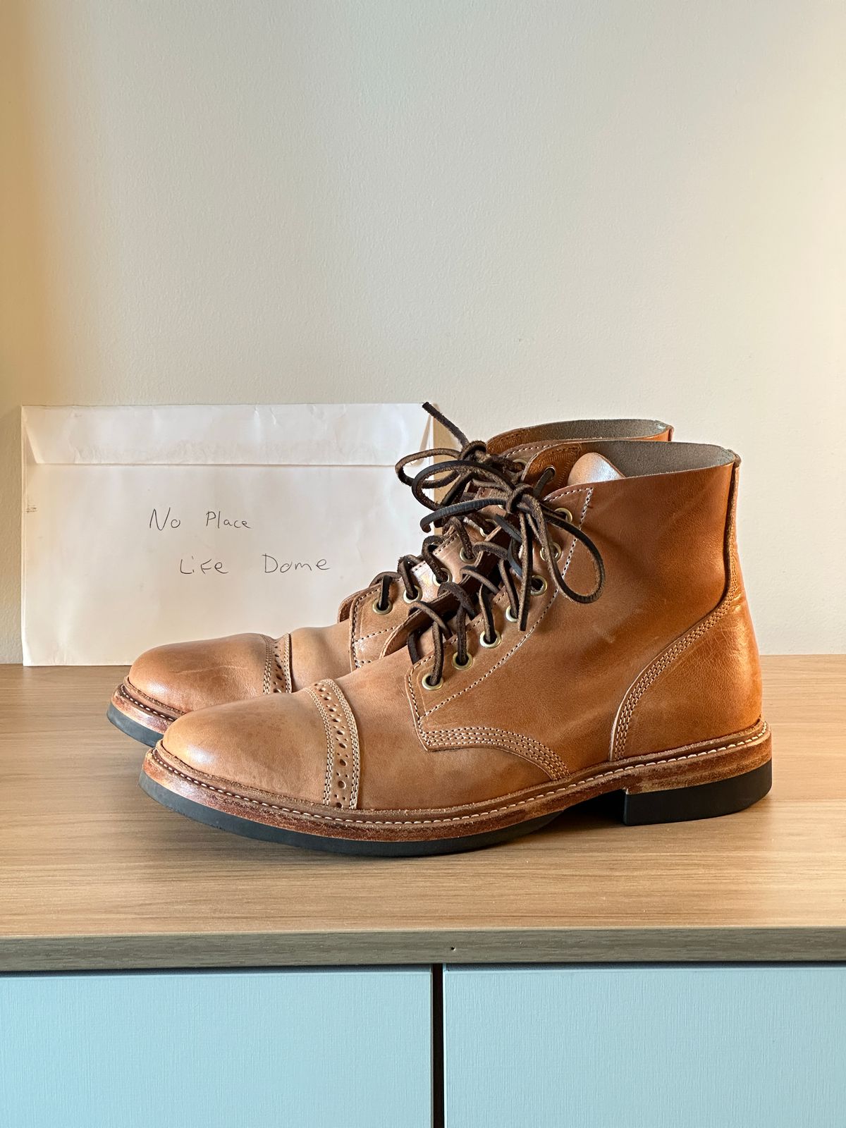 Photo by PanicAtTheCisco on November 4, 2022 of the Oak Street Bootmakers Field Boot in Maryam Natural TPR Horsebutt.