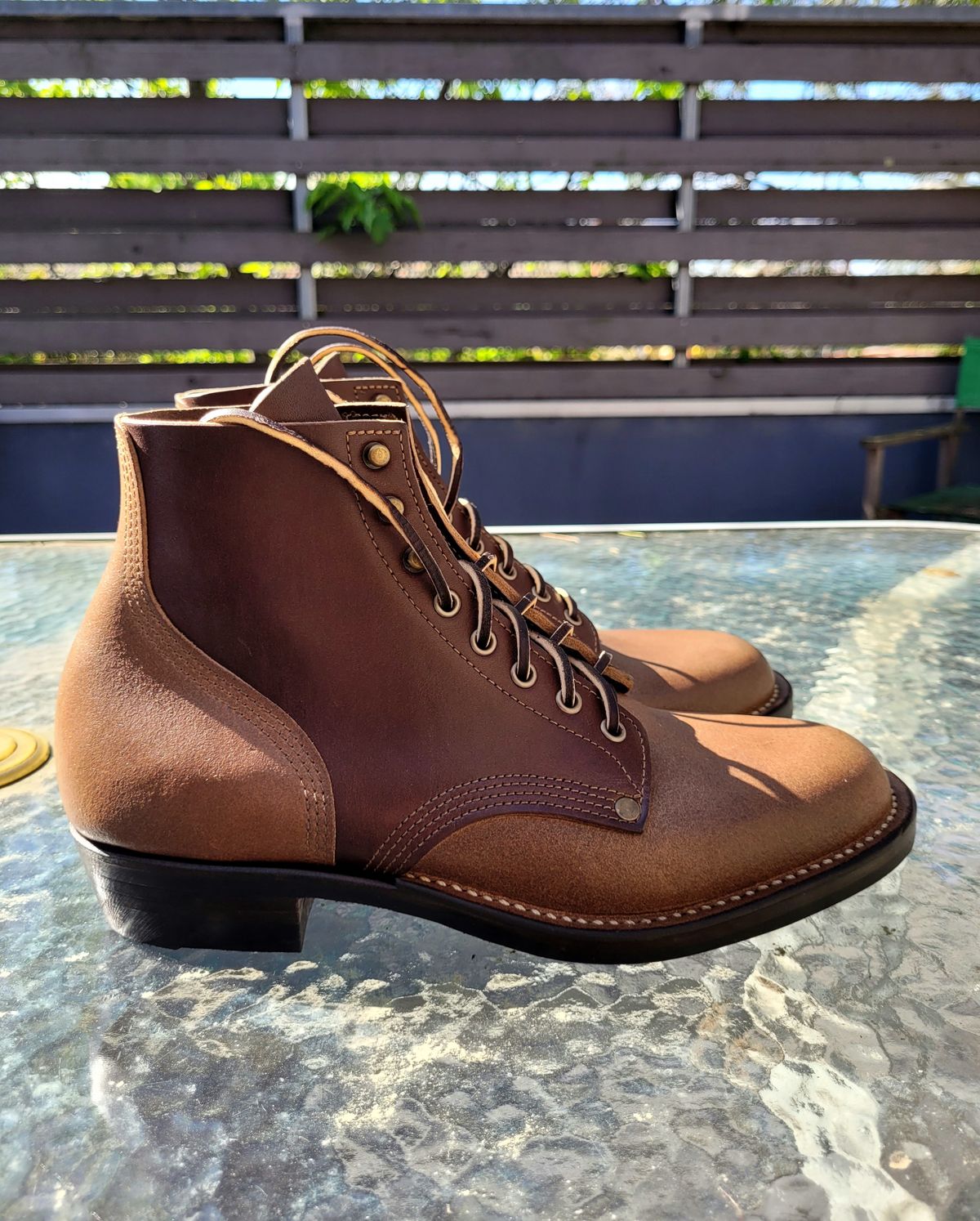 Photo by ericawjc on October 1, 2024 of the NF Bootmaker Milton Boot in Horween Natural Illini Latigo.