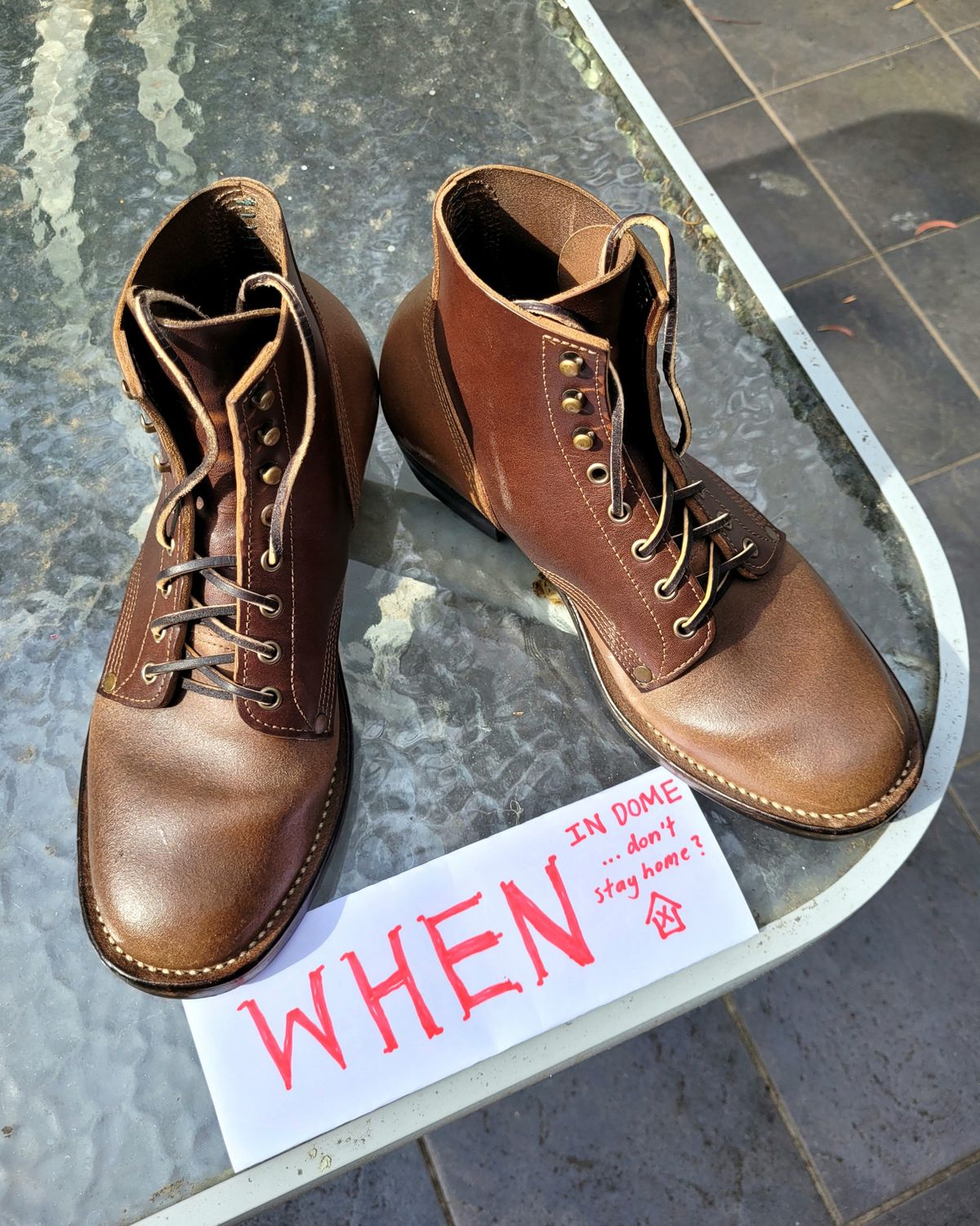 Photo by ericawjc on November 5, 2024 of the NF Bootmaker Milton Boot in Horween Natural Illini Latigo.