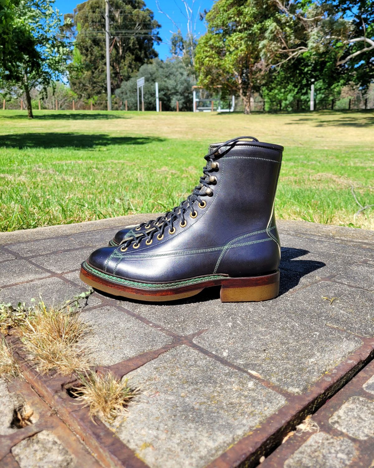 Photo by ericawjc on October 1, 2023 of the Onderhoud LCV02 Monkey Boot in Badalassi Carlo Oliva Minerva Overdyed Black.