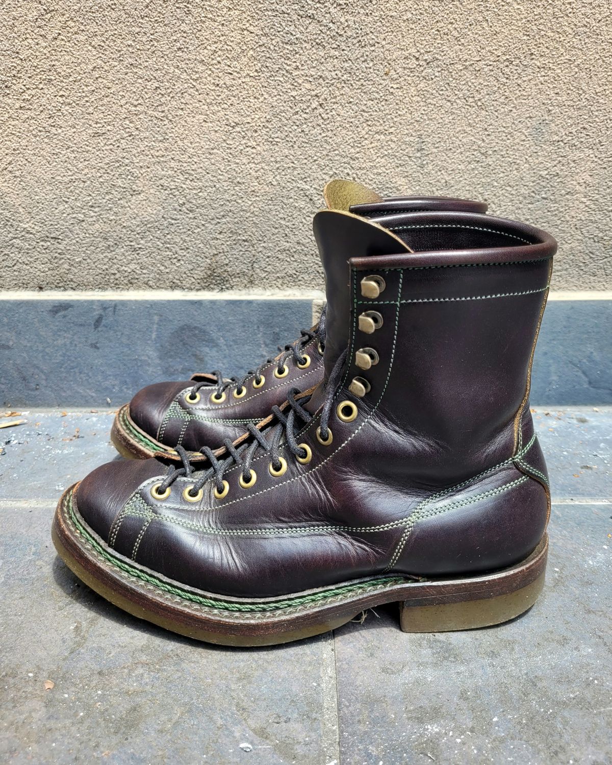 Photo by ericawjc on January 5, 2024 of the Onderhoud LCV02 Monkey Boot in Badalassi Carlo Oliva Minerva Overdyed Black.