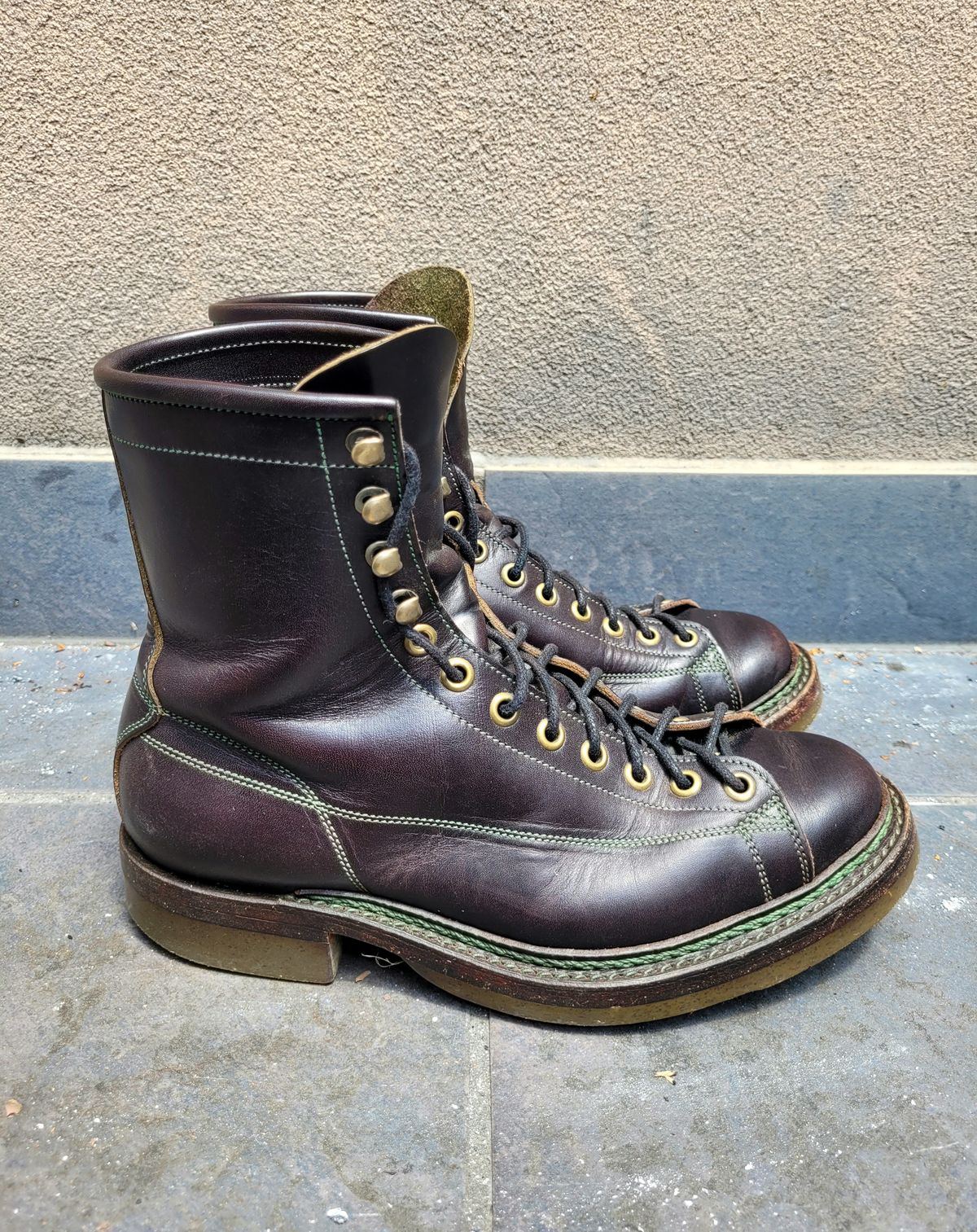 Photo by ericawjc on January 5, 2024 of the Onderhoud LCV02 Monkey Boot in Badalassi Carlo Oliva Minerva Overdyed Black.