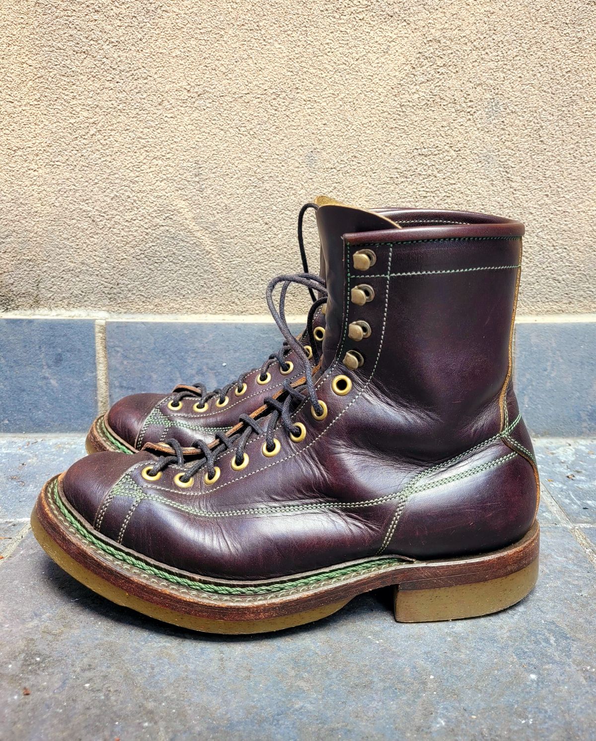 Photo by ericawjc on February 6, 2024 of the Onderhoud LCV02 Monkey Boot in Badalassi Carlo Oliva Minerva Overdyed Black.