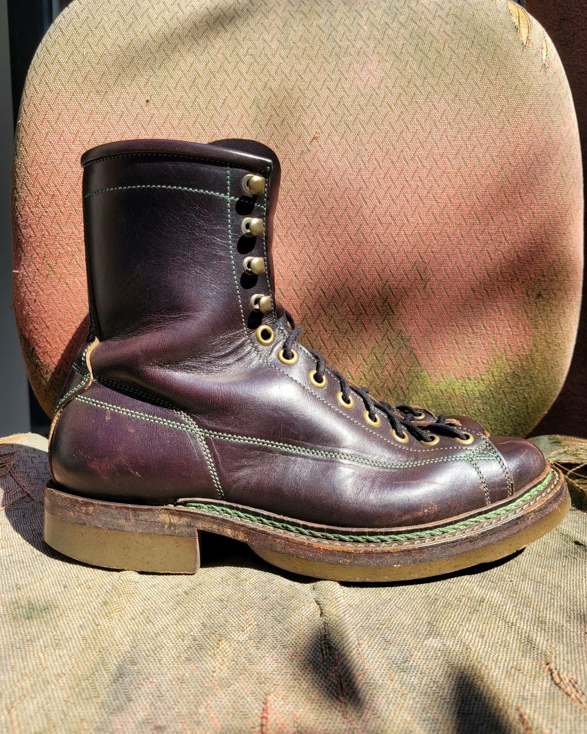 Photo by ericawjc on April 5, 2024 of the Onderhoud LCV02 Monkey Boot in Badalassi Carlo Oliva Minerva Overdyed Black.